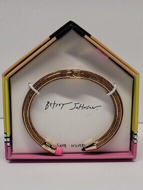 Betsey Johnson Gold Glitter Pencil Cuff Bracelet with Pink Accent